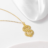 Collier tendance en argent S925 plaqué or avec signe dollar et zircon, pendentif argent sterling 925 en forme de signe dollar