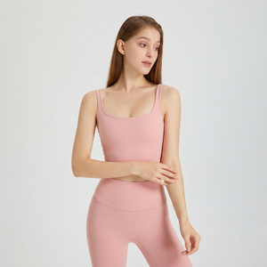 Débardeur court de yoga pour femme à double bretelle fine et dos en U, avec coussinets intégrés, ultra doux, à maintien léger, idéal pour le Pilates, la gym et le fitness - Product Image 3
