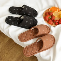 Chaussons d'intérieur pour femmes à bout ouvert, avec nœud papillon, semelles en tissu, silencieux, doux, absorbants la transpiration, en coton et lin, pour sols en bois