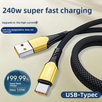 Cable de Datos Trenzado Tipo-C de Carga Súper Rápida de 240 W y 10 A para Teléfonos Móviles