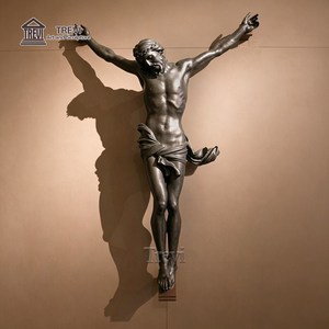 Statue religieuse en bronze de Jésus crucifié de Trevi |   Grand Crucifix en Bronze Coulé avec la Vierge Marie et Saint Jean pour Jardin d'Église - Product Image 2
