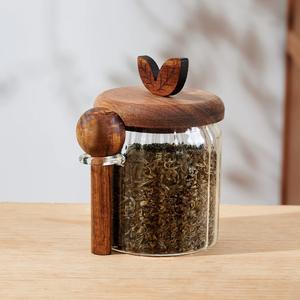 モダンなガラス収納ジャー空気タイト木製蓋キッチンカウンター装飾ガラスキャニスター木製スプーン食品用カスタマイズ可能 - Product Image 5