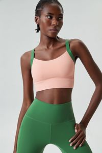 女性用ジムウェアコントラストカラークロスバックフィットネススポーツブラトップランニングベストヨガジムクロップタンクトップス - Product Image 5