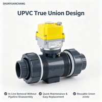 Vanne à boisseau sphérique en PVC motorisée électrique de 1,5 à 2 pouces, intelligente, à double union, pour systèmes chimiques et osmose inverse (RO), OEM