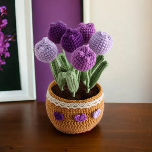 Вязаный цветочный горшок с искусственными цветами - Product Image 4