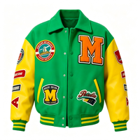 Veste de baseball surdimensionnée en chenille OEM avec patchs vintage, manches en simili cuir, streetwear, veste de baseball pour homme