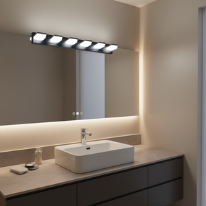 Modern 6-Light Black <b>LED</b> <b>Vanity</b> <b>Mirror</b> Light Fixture For Bathrooms Aluminum Body Surface Mounted 5000K Daylight 110V - Product Image 2