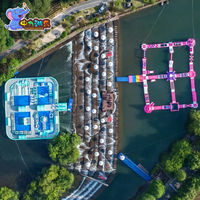 Parcours d'obstacles aquatiques gonflables géants modulaires avec toboggan, trampoline et mur d'escalade pour enfants et adultes, parc aquatique flottant