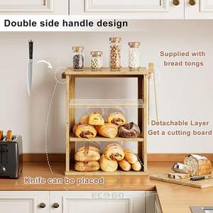 <b>Large</b> 3-Layer Rectangle Bamboo Food Storage Bread <b>Box</b> with Window for Kitchen Countertop - Product Image 2