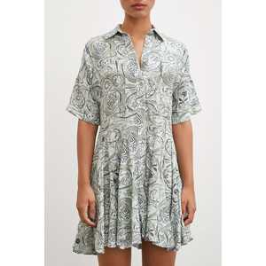 Robe midi boutonnée Mango, couleur kaki, col à revers, coupe trapèze, tissu tissé respirant, robe décontractée pour tous les jours - Product Image 3