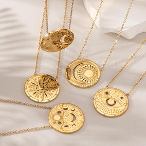 Nuovissimo ciondolo in oro 18K placcato PVD in acciaio inossidabile con zircone tarocco ciondolo <span class=keywords><strong>luna</strong></span> stella del <span class=keywords><strong>sole</strong></span> gioielli di moda <span class=keywords><strong>collana</strong></span> per occhi - Product Image 1