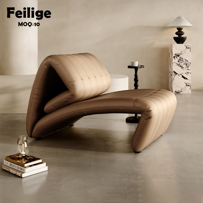 Leather Collapsible Lounge Chaise Lue Bona Leather Weave Accent
