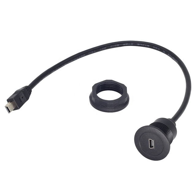 Mini USB Male Female Flush Mount Cable Braid Shielding PVC Jacket 3A Fast Charging Function Panel Mount Mini B Extension Cable