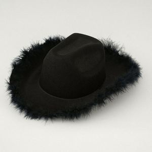 Sombrero de Vaquera con Logotipo Personalizado, Diseño Popular con Borde de Plumas, Sombrero de Vaquera Rosa para Mujer, para Fiestas y Festivales - Product Image 5