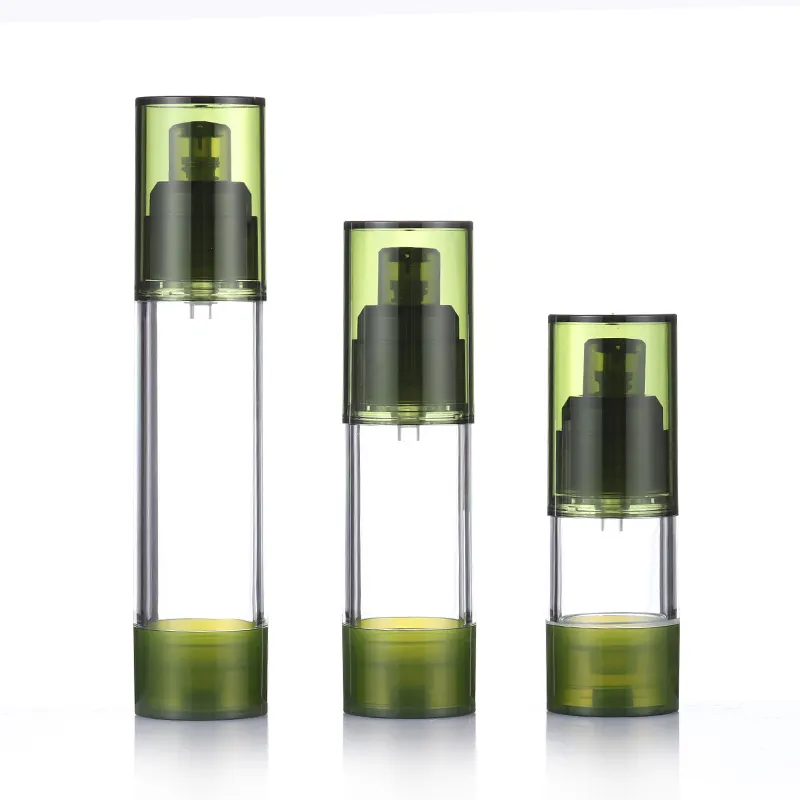 Airless Bottle 50ml In Stock 15ml 30ml 50ml AS Green Airless Bottle Mini Sample Lotion Cream Plastic Airless Cosmetic Bottles