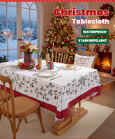 Nappe de table personnalisable en polyester de style européen, écologique, à imprimé floral, faite à la main, imperméable et résistante à l'huile, pour Noël