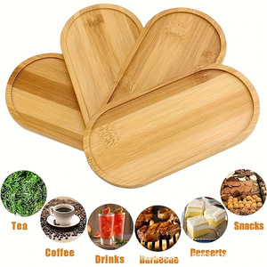 Plateau rond en bambou, 2 pièces, plateau de service en bois naturel pour thé, café, boissons, barbecue, gâteau, collation - Product Image 2
