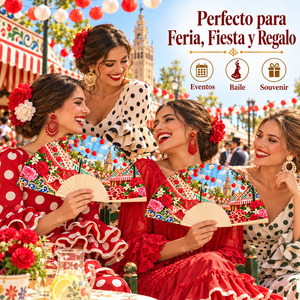 Abanico de Madera Clásico Pintado a Mano de 23 cm, Diseño Rosa de Abril, Abanicos de Madera Españoles para Flamenco, Regalo para la Feria de Abril - Product Image 3