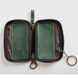 New Arrival Vintage Genuine Crazy Horse Leather Card Holder <b>Pouch</b> Short Zipper Coin Purse with Keychain Open Closure Type - Product Image 3