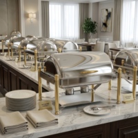 Plat à chafing professionnel chauffé à l'alcool en acier inoxydable 201, ensemble de buffet avec couvercle roulant et supports à combustible pour hôtel