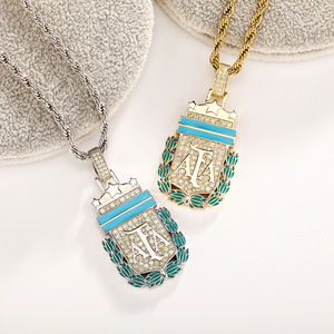 Collar con colgante de moda para hombre Totalmente CZ Diamond Custom Soccer Team Fans <span class=keywords><strong>Argentina</strong></span> Team Badge para Sports Fans Souvenirs - Product Image 3