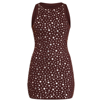Robe mini marron unie tissée et cloutée sans manches, coupe ajustée, pour femmes, idéale pour les fêtes et événements – Collection Wisrise Fashion Factory