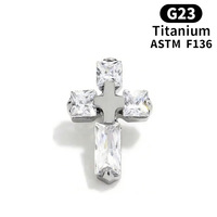 F136 Titanium Glansrijke Kruisvormige Vervangende Top, Hypoallergeen, Binnengewin, Geschikt voor Helix, Kraakbeen en Lip Piercing