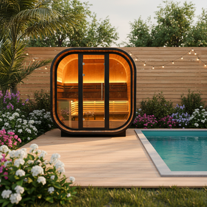 ห้องซาวน่ากลางแจ้งสำหรับ 4-6 คน แบบแห้งและแบบไอน้ำ ทำจากไม้สน พร้อมไฟส่องสว่าง - Product Image 1