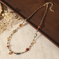 Collier en chaîne de perles acryliques colorées style vintage, pendentif en verre doré, accessoire de mode classique unisexe pour femme, cadeau - Grande Vente
