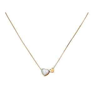Collar de Doble Corazón con Concha Blanca Estilo Francés para Mujer, Cadena de Clavícula con Corazones Entrelazados Asimétricos Simples, Joyería Romántica - Product Image 5