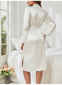 Nouvelle Robe de <span class=keywords><strong>Nuit</strong></span> <span class=keywords><strong>Longue</strong></span> en Soie Confortable pour <span class=keywords><strong>Femme</strong></span> 2026 ODM avec Dentelle et Ceinture, Respirante et Tissée, Idéale Printemps-Été-Automne - Product Image 5