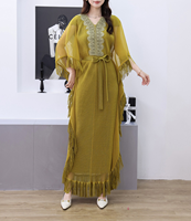 Miyake Abaya dubaï femmes robe musulmane élégant nouveau col en v chauve-souris gland robe solide pour le Ramadan grande taille Vestidos Para Mujer