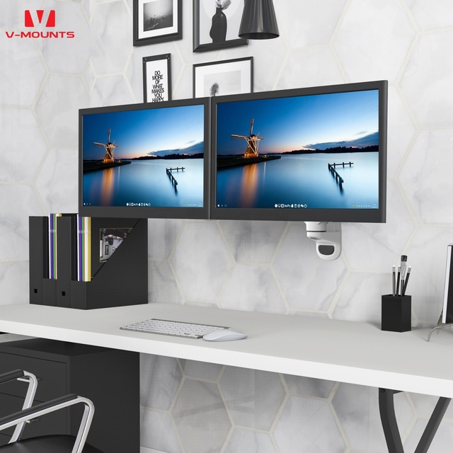 V-mounts Dual Monitor Arm Wall Mount for Office Furniture Manual Adjustment Gas Spring 32-Inch 8KG Load Capacity VM-GM124W