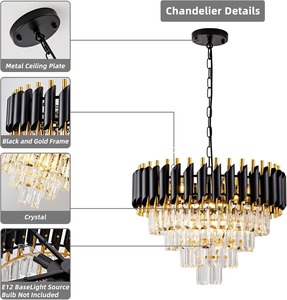 Hiện Đại Đèn Chùm Pha Lê <span class=keywords><strong>3</strong></span> tầng vàng đen ánh sáng mặt dây chuyền đồ đạc 16in Vòng tuôn ra Gắn Đèn chùm trần chiếu sáng - Product Image 4