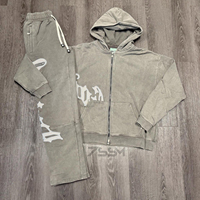 Produsen kustom 2 potong Streetwear Vintage Jogging Zip up Tracksuit tombol Patch bordir celana olahraga dan Set Hoodie