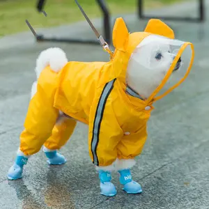 Capa de chuva impermeável para cachorro, desenho animado, capa de chuva com quatro pernas coberta para cão e pelúcia, design à prova d'água, roupas para cachorro