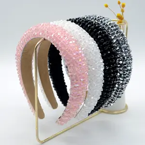 Luxury handmade beaded large crystal super flash headband rhinestones wide edge Korean crystal headband