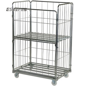 Entrepôt <span class=keywords><strong>treillis</strong></span> <span class=keywords><strong>métallique</strong></span> galvanisé durable démontable 4 côtés rouleau <span class=keywords><strong>jumbo</strong></span> conteneur de transport sur roues - Product Image 3