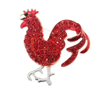 Broche de pau de galinha com cristal vermelho, broche de strass de pau, joias para homens