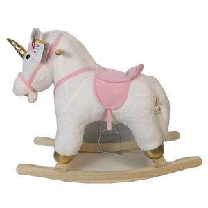 Cavallo a Dondolo Unicorno Imbottito Bianco <span class=keywords><strong>in</strong></span> Peluche con Struttura <span class=keywords><strong>in</strong></span> <span class=keywords><strong>Legno</strong></span>, <span class=keywords><strong>Giocattolo</strong></span> Cavalcabile per Bambini - Product Image 1