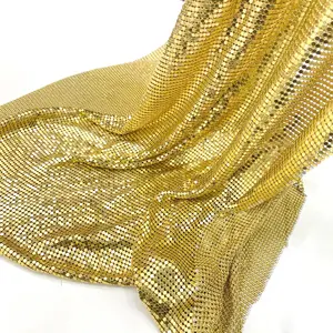 Me030ร้อนขายสีทองอลูมิเนียมเลื่อม Chainmail ผ้าตาข่ายโลหะผ้าสำหรับการแต่งกาย