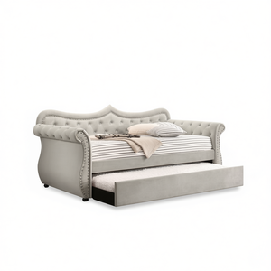 Divano letto Adkins in lino beige, misura singola con letto estraibile, arredamento per soggiorno - Product Image 1