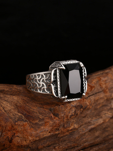 Anello Aperto in <span class=keywords><strong>Argento</strong></span> Sterling <span class=keywords><strong>925</strong></span> con Agata Acanthus, Stile Boho Thai, Ossidato, Vintage, Unisex, Ipoallergenico, Anti-ossidazione - Product Image 2