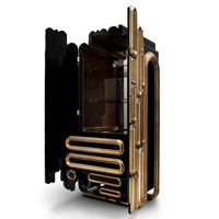 Exquisito Gabinete Oblongo de Edición Limitada con Acabado Negro y Dorado, Elementos Metálicos, Hecho a Mano, Gabinete de Almacenamiento Moderno Independiente