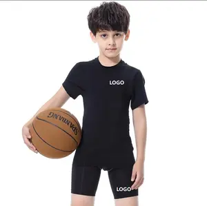 Survêtements pour enfants à séchage rapide en polyester, vêtements de sport pour jeunes, sous-vêtements de compression pour le basketball, l'entraînement, la course à pied et le jogging - Product Image 1