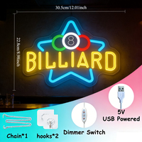 Enseigne néon LED « BILLIARD » pour propriétaires de salles de billard et de bars, design étoile, USB, intensité réglable, pour la décoration de salles de billard et de bars