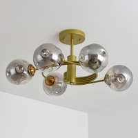Lustre nordique à 5 lumières - 76 cm Or et verre fumé Suspension/plafonnier avec variateur à 3 niveaux