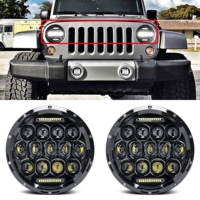 Feux de circulation diurne DRL feux de croisement avec adaptateur H4 H13 7 "75W phare LED rond, phare de moto 7 pouces