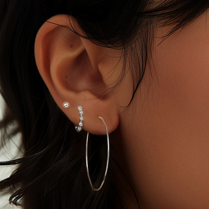 CANNER 3Pcs/<b>Set</b> Retro S925 <b>Sterling</b> <b>Silver</b> Round Beads Hoop Large Plain Hoop Stud <b>Earrings</b> High-end Pendant <b>Earrings</b> - Product Image 4