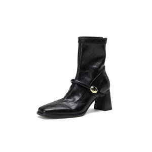 Elegantes Botas Largas Retro para Mujer, Hechas a Mano, con Parte Superior de Cuero Genuino, Suela Antideslizante, Impermeables, Duraderas, de Color Sólido y Punta Puntiaguda - Product Image 1